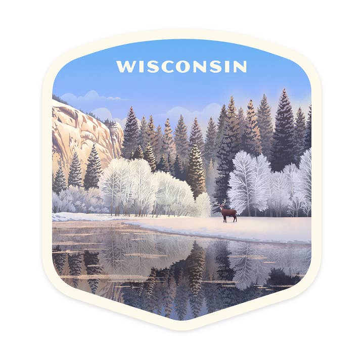 STICKERS Wisconsin, Lone Deer, Snowy Lake for wholesale by Lantern Press