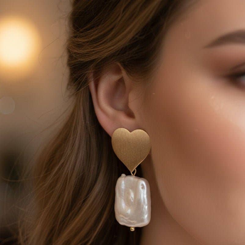 OE! - Wholesale Dangle Earrings - PEARL HEART - Handmade Earrings Made in Italy - Gold-Plated Heart and Baroque Pearl3