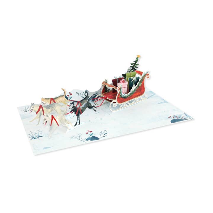 Sled Dogs Holiday Pop-Up Card for wholesale by UWP Luxe