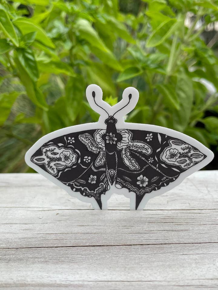 Moth Sticker, Black & White Sticker, Insect Sticker for wholesale by MossyPathArt