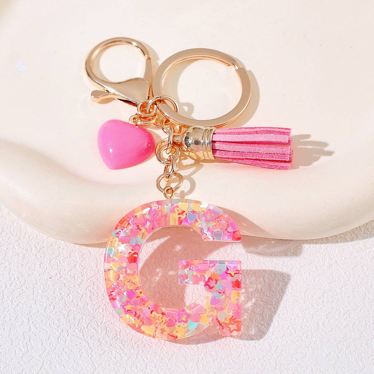 Mio Queena - Wholesale Keychain - Women's - Pink Sequin Star Resin Initials Charm Keychain Bag Ornaments6
