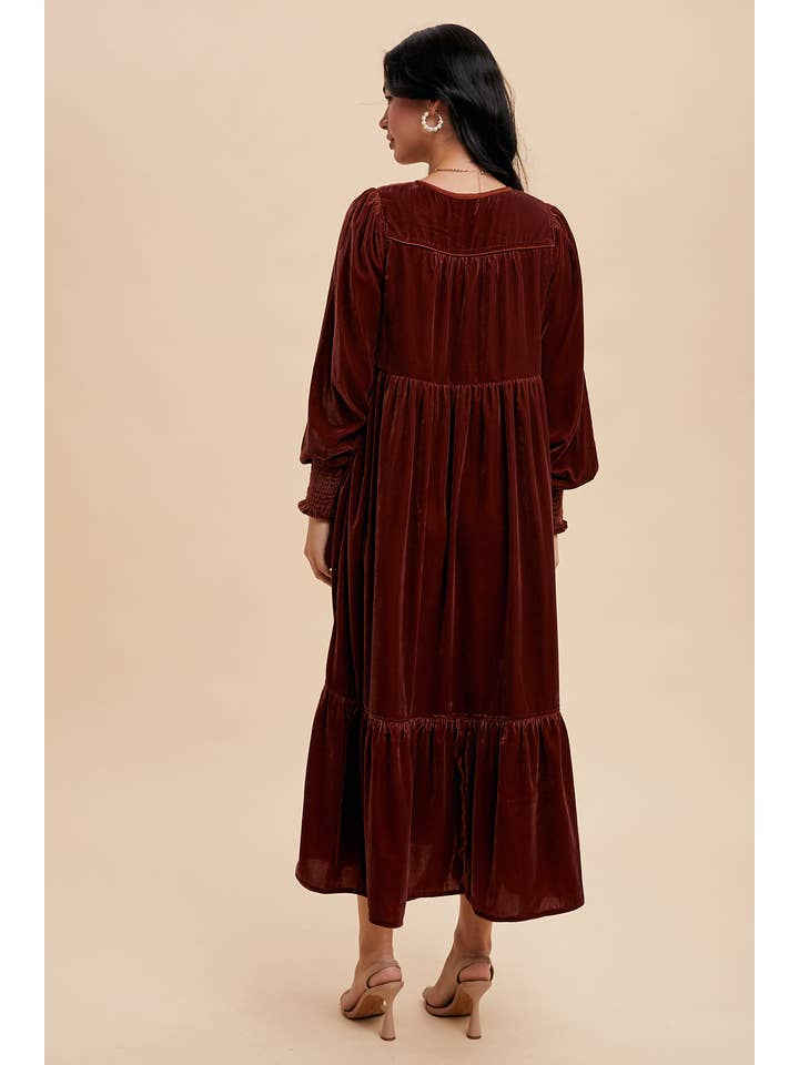 In Loom - Wholesale Dress - Women's - VELVET LONG SLEEVE MAXI DRESS