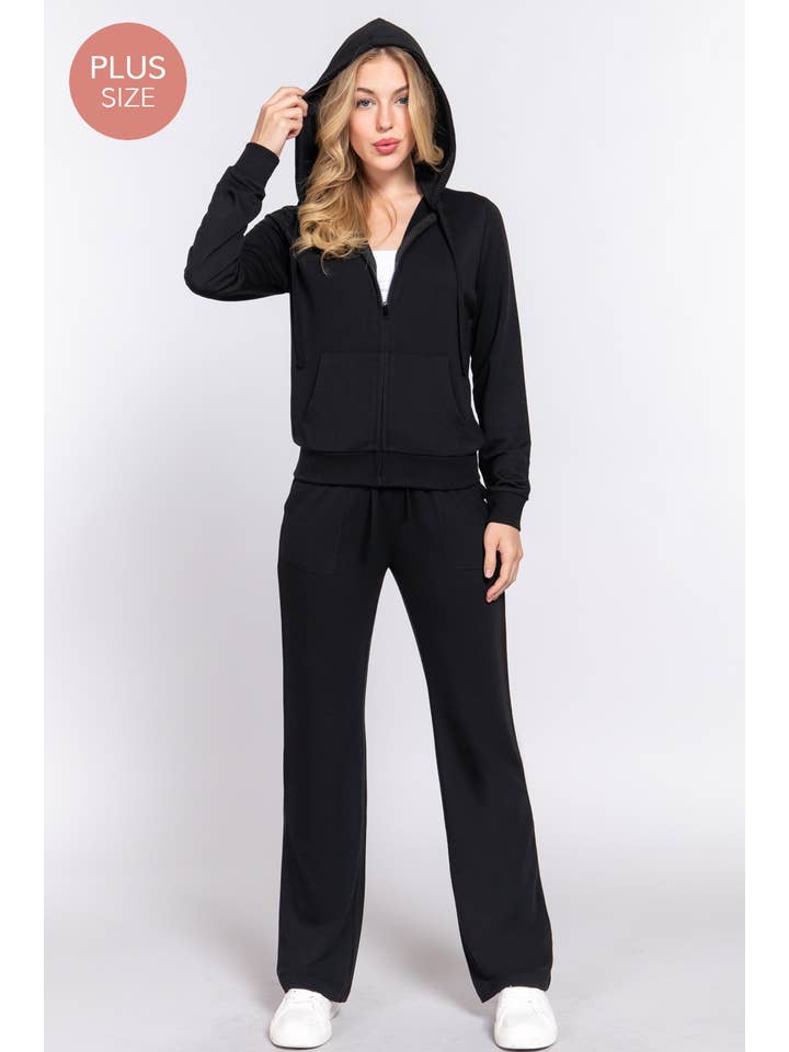 Active Basic | Active USA – Conjuntos Casual - Mulher por atacado – Conjunto de Moletom Plus Size com Jaqueta de Capuz Manga Longa e Calças28