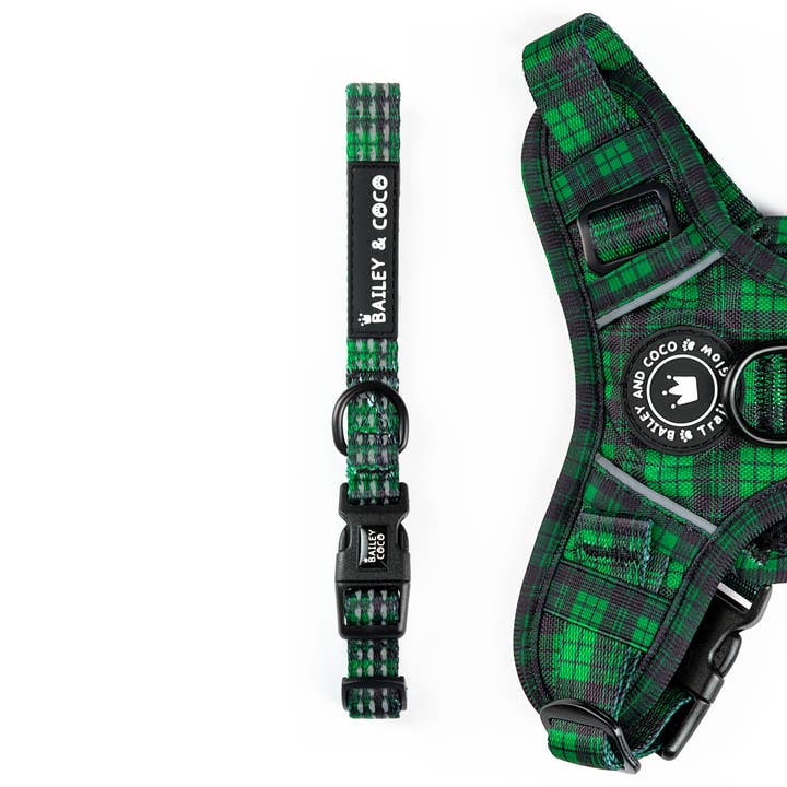 Trail & Glow® Collar - Tartan Green for wholesale by Bailey and Coco