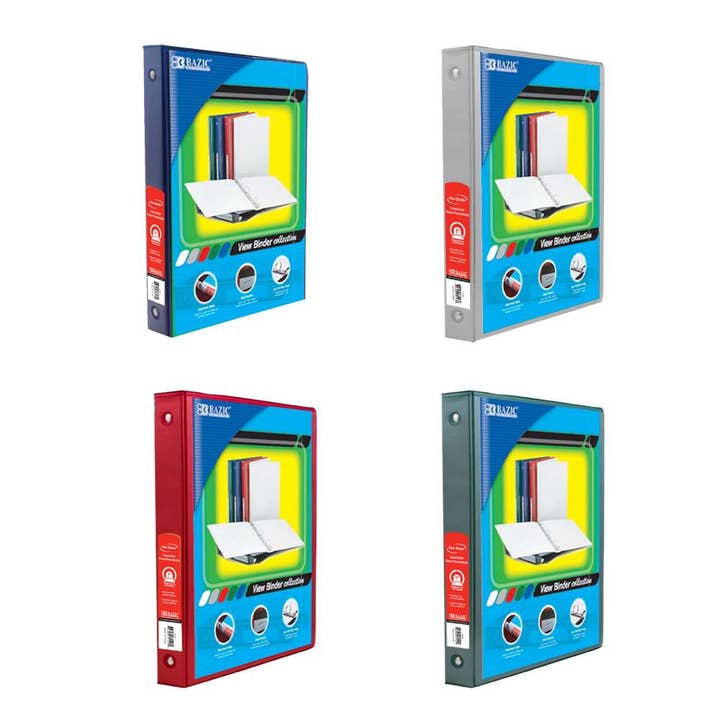 1" Carpeta de anillas con vista de color surtido con 2 bolsillos para venta al por mayor de Luna Office Supply - Everyday Essential