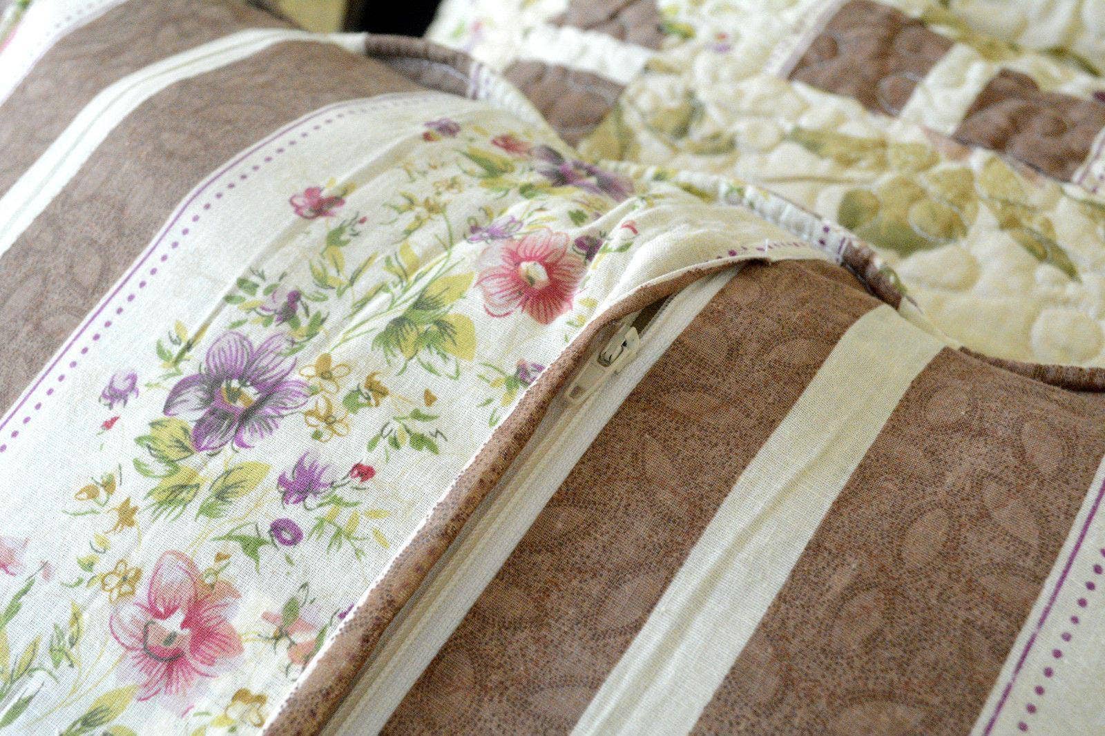 DaDalogy Bedding - Wholesale Bedding Set - DaDa Bedding Vintage Cottage Rose Garden Floral Ivory Yellow Cotton Scalloped Quilted Bedspread Set (DXJ103478)6