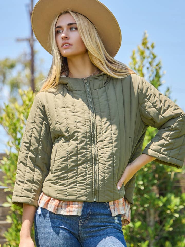 Quilted Puffed 3/4 Sleeve Jacket for wholesale by Oddi