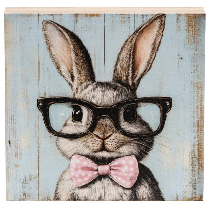 Bunny In Black Specs Block - 5 In Sq for wholesale by Col House Designs