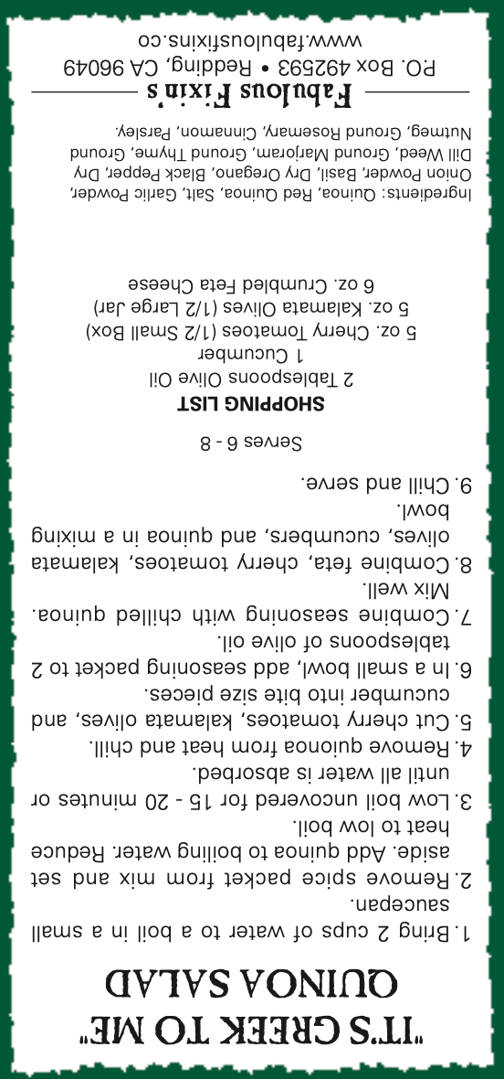 Fabulous Fixins – wholesale Pasta – "It's Greek to Me" Quinoa Salad2