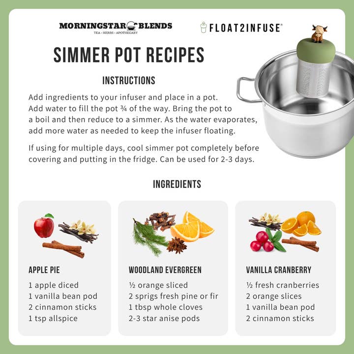 Große Infuser-Rezeptkarte I 3 Simmer-Topf-Rezepte für den Großhandel von Float2infuse Tea Infuser