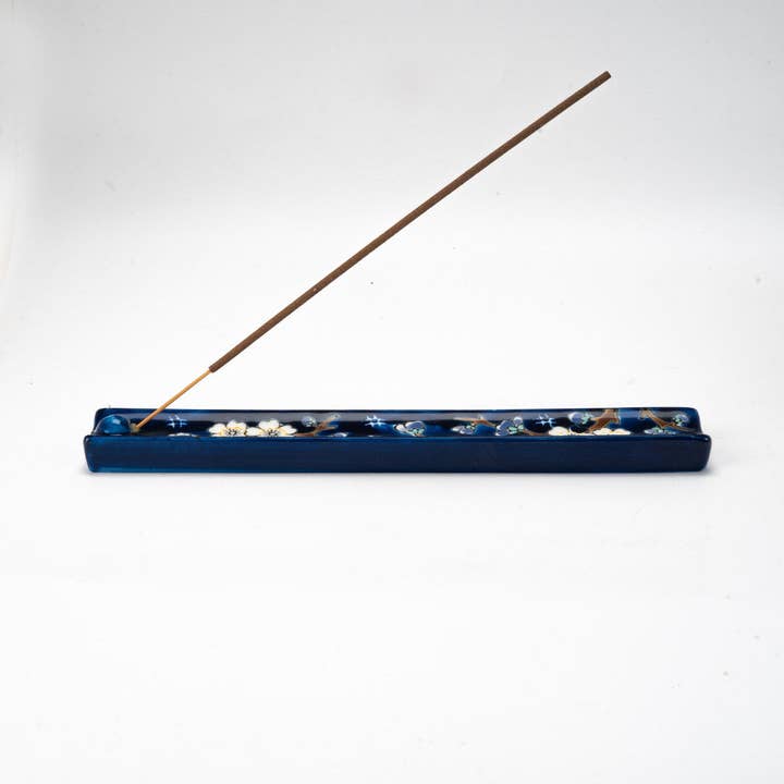 Urban Tokyo - Wholesale Incense holder - Handpainted Ceramic Incense Holder 9 inch L Plum Blossoms (1/72)2
