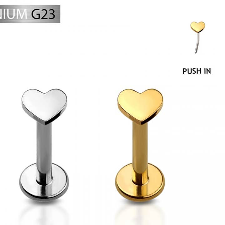 HEART IMPLANT GRADE TITANIUM THREADLESS PUSH IN LABRET for wholesale by CRAVE