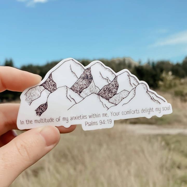 Salme 94:19 bjergkæde klistermærke for engroshandel hos The Cornflower