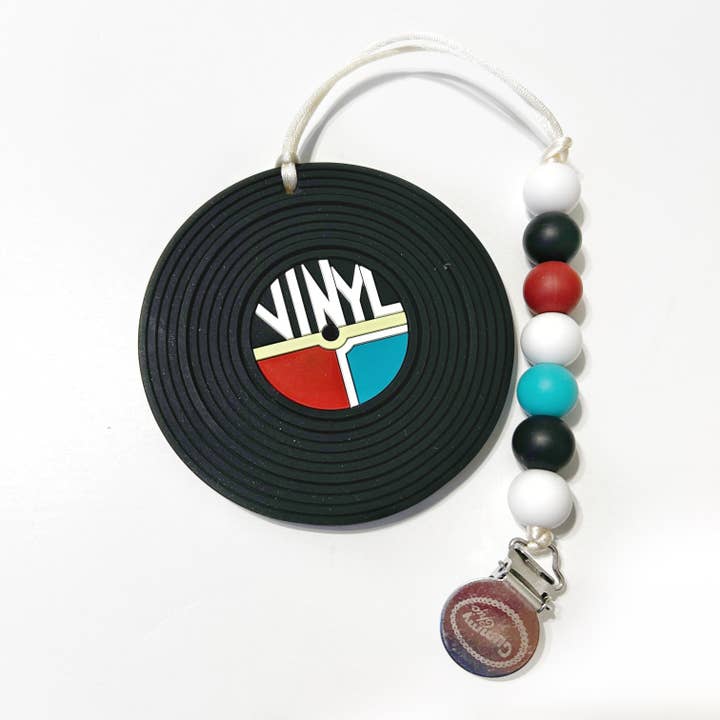 Gummy Chic - Wholesale Teether (Clip-On) - Baby - Vinyl Record Silicone Teething Toy and Clip - Baby Boutique