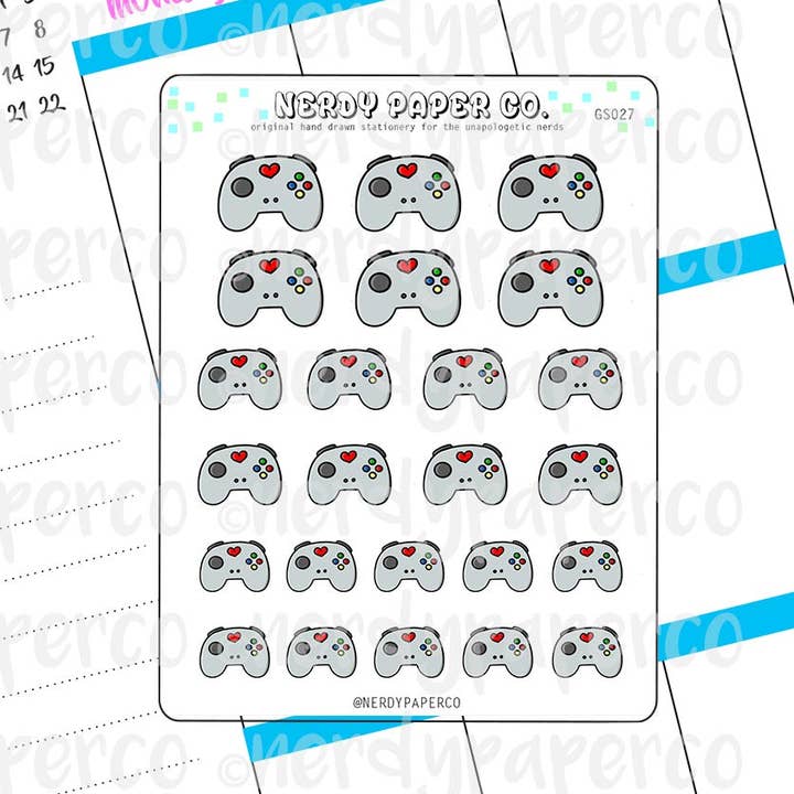 CONTROLADOR DE JOGO KAWAII - Autocolantes de Planeador Desenhados à Mão - GS027 por atacado de NERDY PAPER CO.