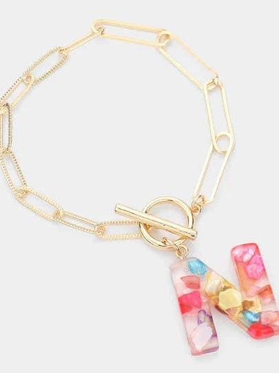 KB8173 Assorted 16 Piece Rainbow Acrylic Initial Toggle Bracelet Pack for wholesale by MiMi Wholesale