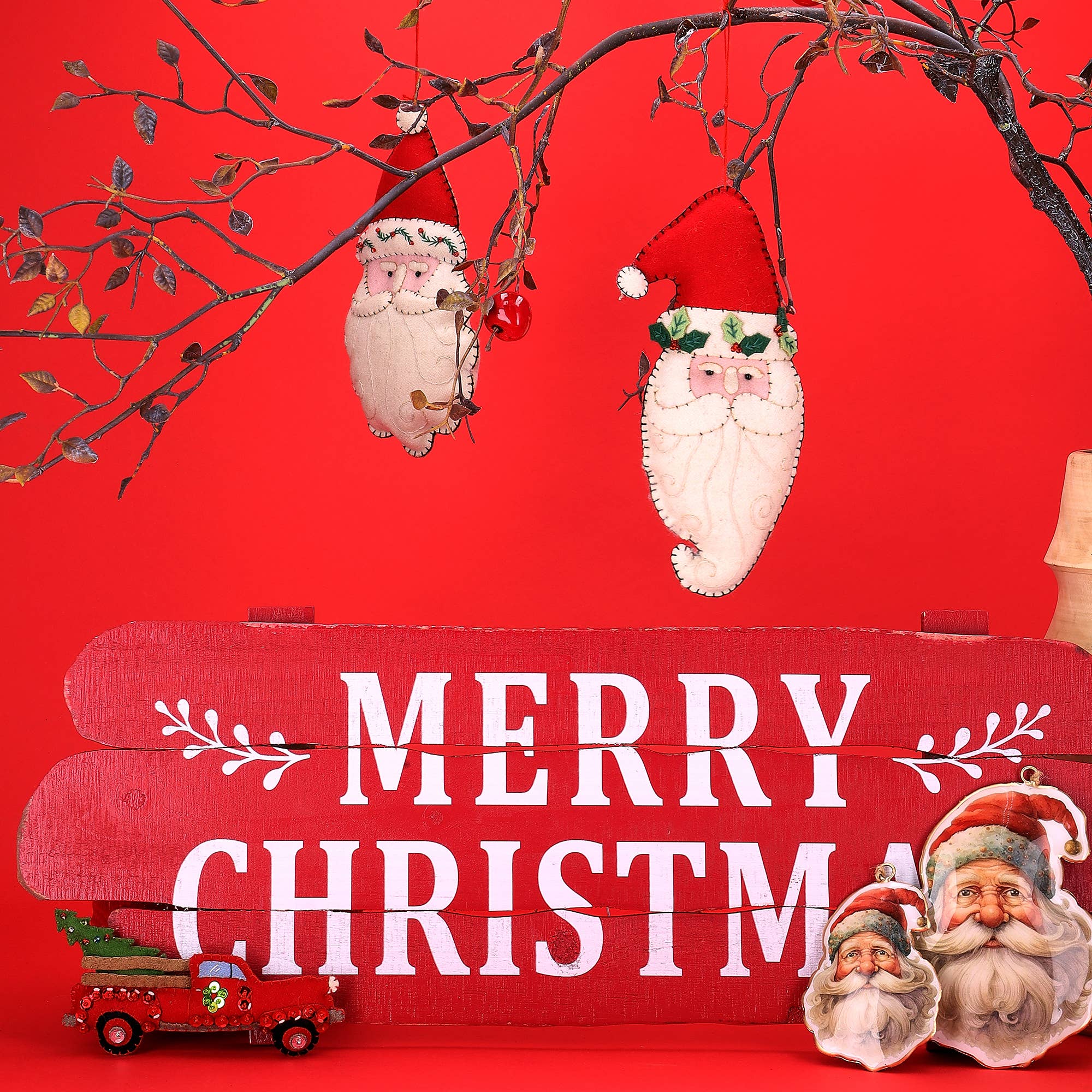 Vosteen - Wholesale Ornament Set - Fabric Santa Head Sinter for Hanging, 3 Designs, H20.51