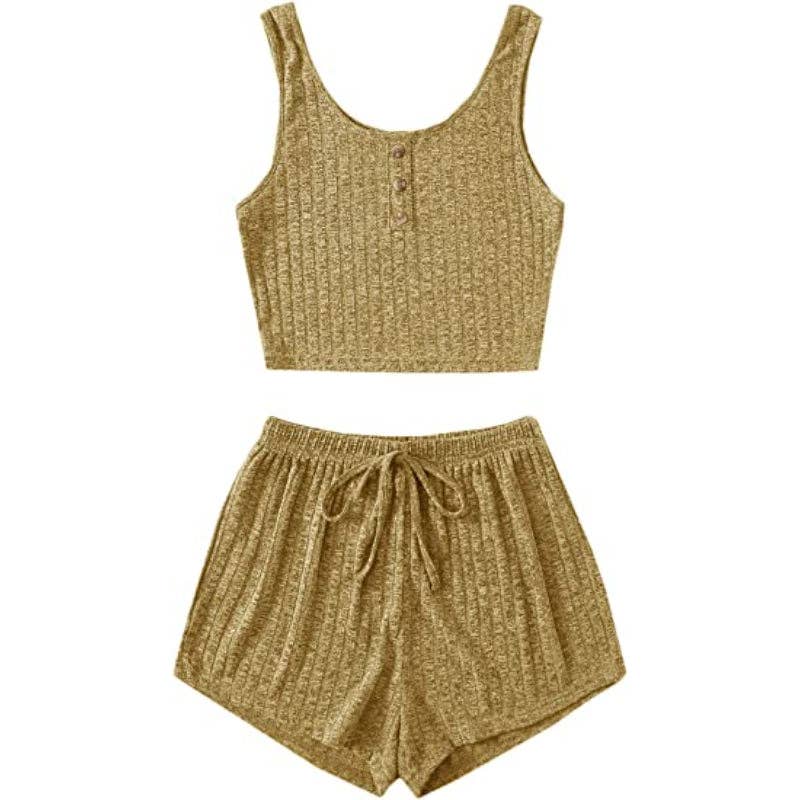 The Lounge Edit - Vente Ensemble de vêtements d'intérieur – femme - Ensemble haut court et short de couleur coordonnée pour femmes6
