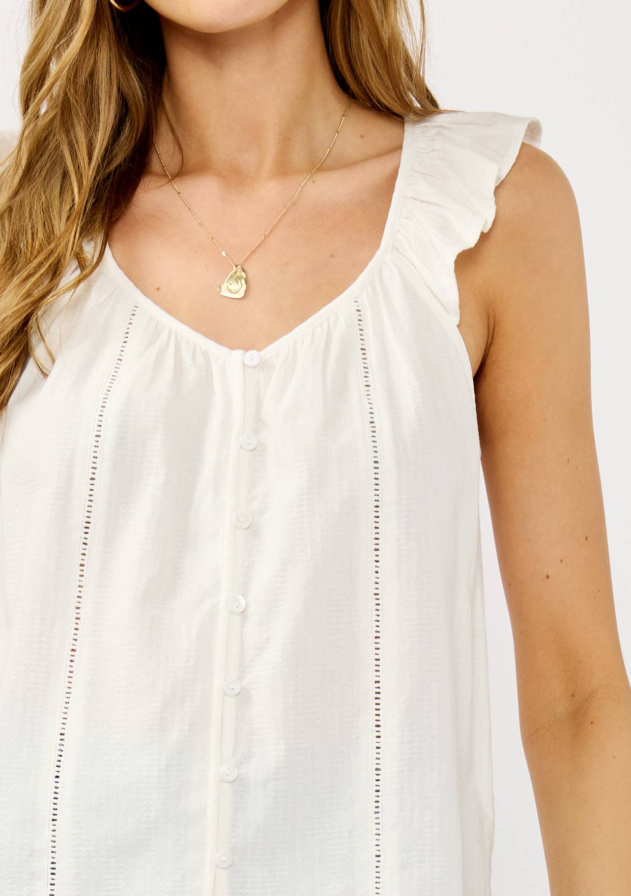 White Ladder Lace Ruffle Sleeve Top for wholesale on Faire3