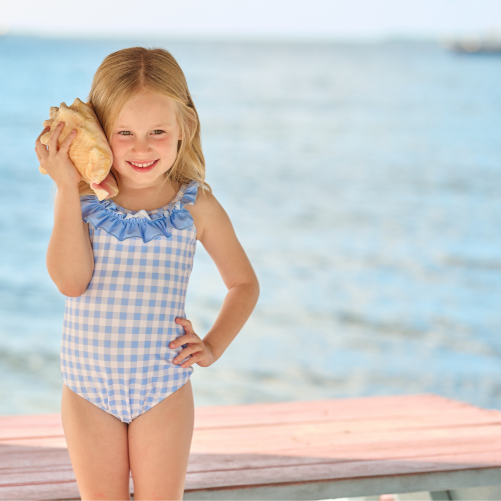 Sugar Bee Clothing - Vente Maillot de bain une pièce – enfant - Maillot de bain fille - Dos noué - Vichy bleu4