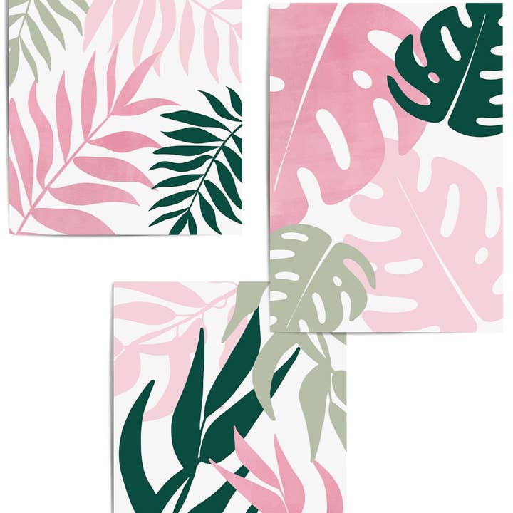 THE WALL HABITAT - Wholesale Gallery Wall Set - Set of 3 Green and Pink Wall Art