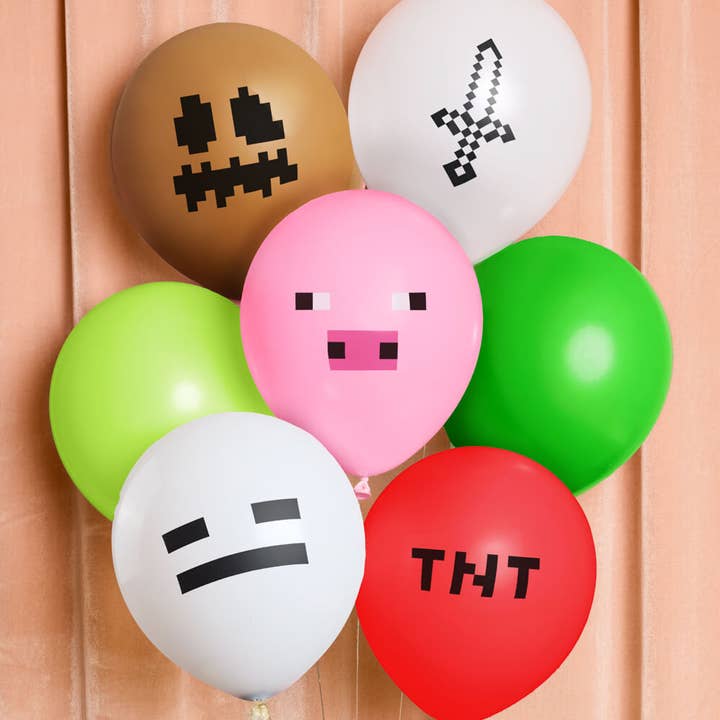 xo, Fetti - Wholesale Balloon - Pixel Minecraft Game Balloon Pack - 25 latex balloons, kids