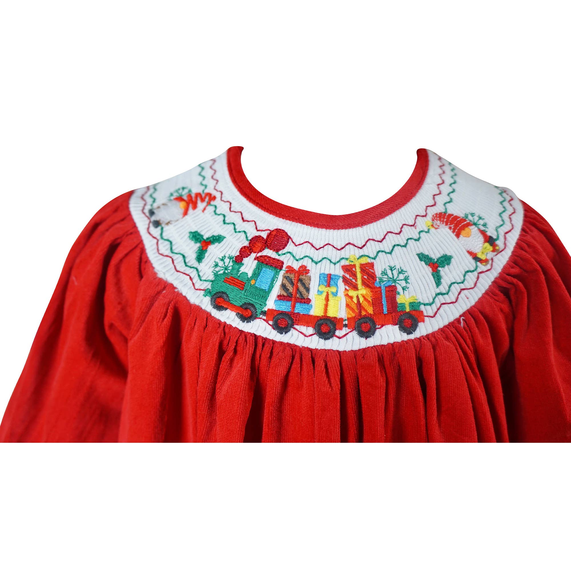 Angeline Kids - Wholesale Dress - Kids - Baby Girl Christmas Gift Genome Santa Corduroy Smocked Dress1