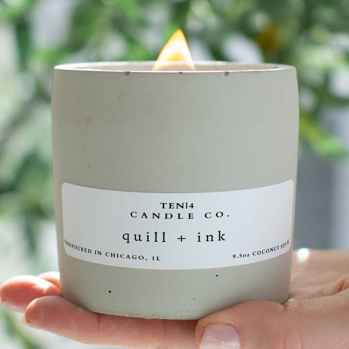 Quill + Ink, Canvas Scented Concrete Candle, Coconut Soy Wax for wholesale by TEN|4 Candle Co.