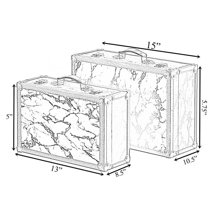 Quickway Imports – wholesale Decorative box – Set of 2 Luxury Marble White and Gold Hand Luggage Suitcase