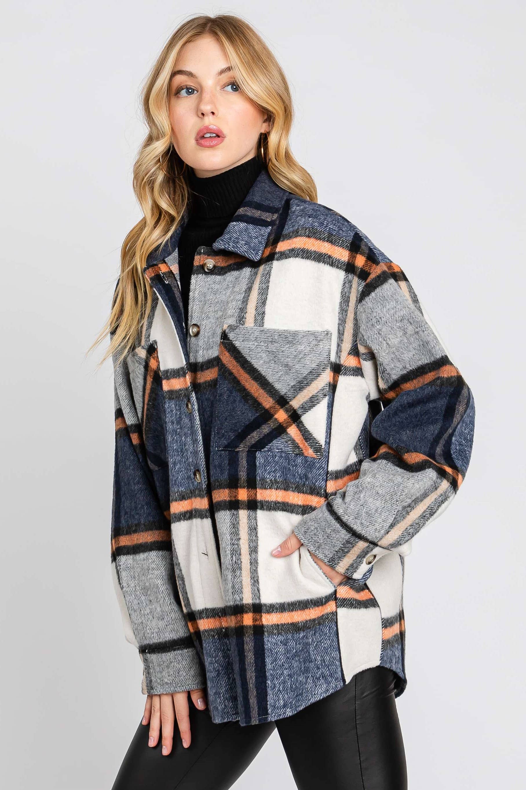 ELLEBORN - Wholesale Shirt Jacket/Shacket - Women's - Plaid Button Down Jacket 3410T-A13