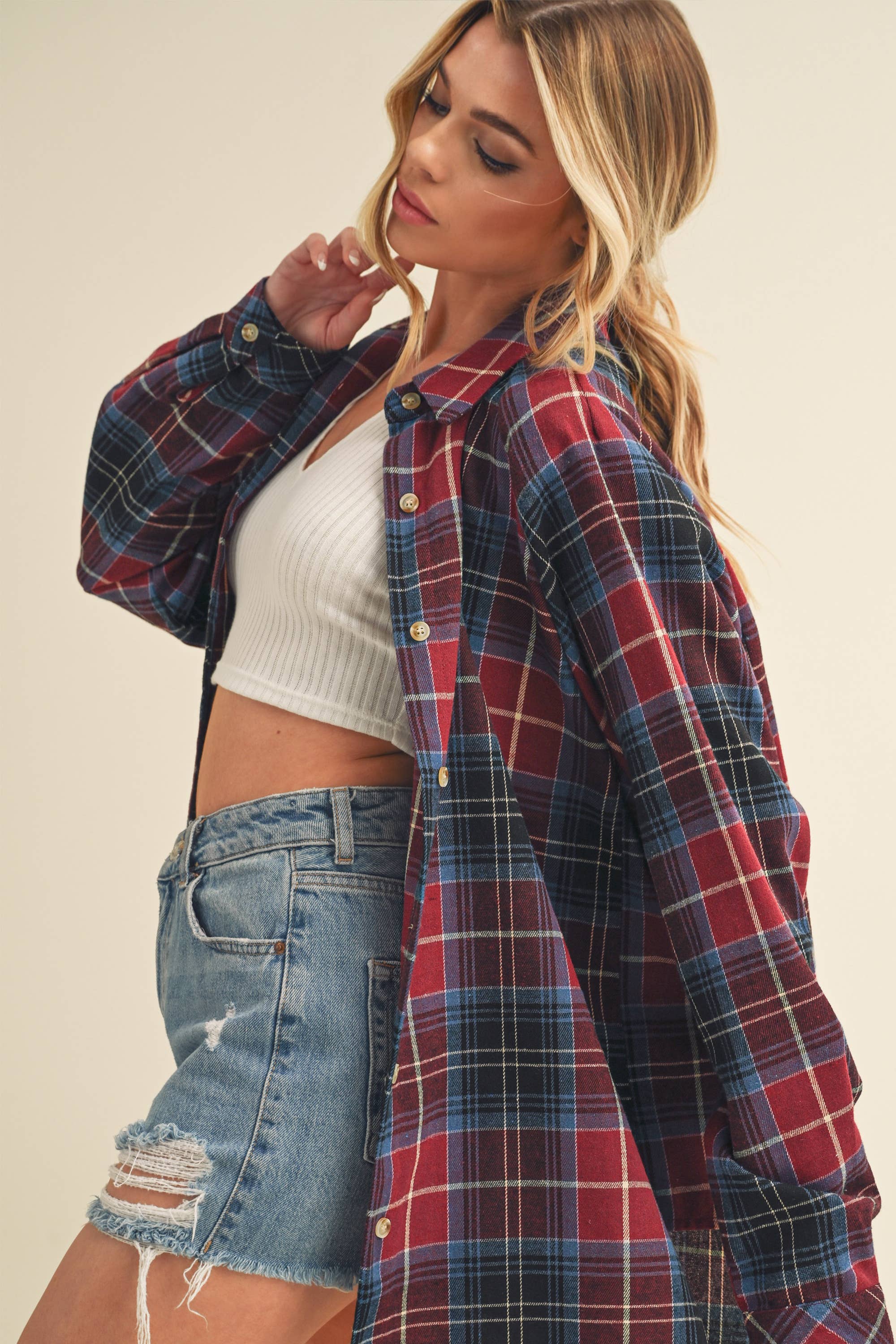 AEMI + CO - Wholesale Button Down Shirt - Women's - 8324DN Katie Flannel Shirt 621