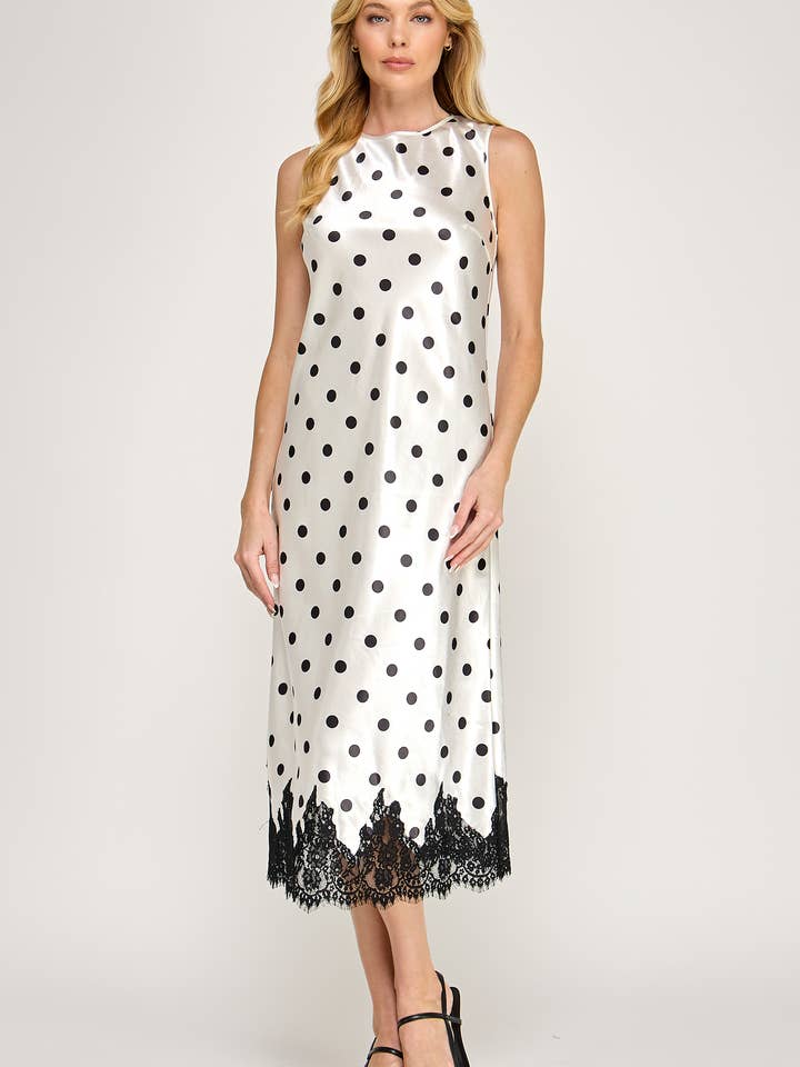 RD-4279-6 VESTITO A POIS CON SCOLLO ROTONDO-CREMA MULTI per la vendita all'ingrosso da parte di Ellison