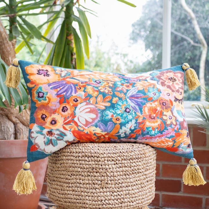 Traloa Floral Tasselled Cushion Orange for wholesale on Faire