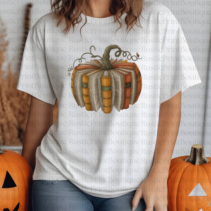 Bookish T-Shirt Cozy Fall Book Pumpkin Shirt Bookish Tee for wholesale by RusticPrintStudio