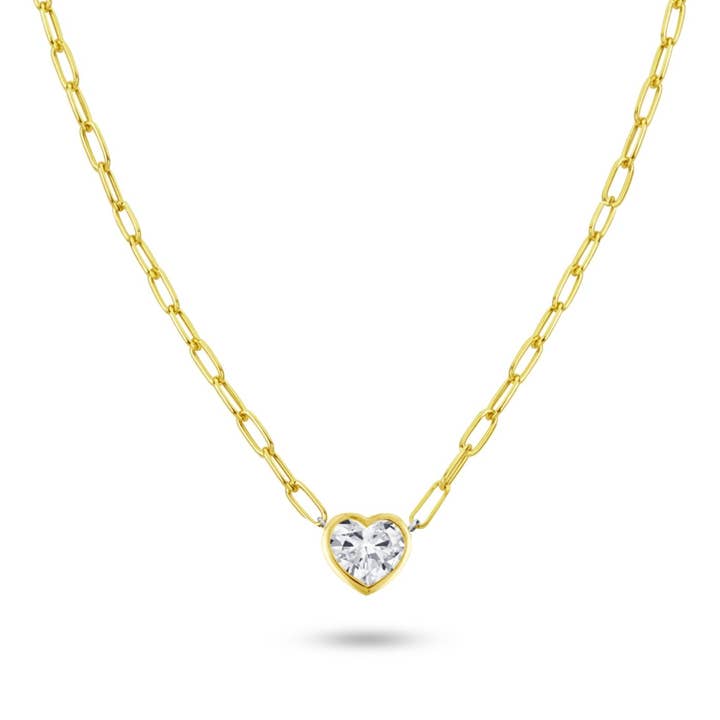 Collier Chaîne Trombone | Diamant de Laboratoire Taille Cœur 2ct pour la vente par Meira T