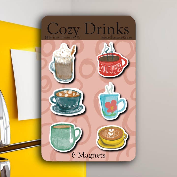 Magneti flessibili per frigorifero Cozy Drinks per la vendita all'ingrosso da parte di Hudson Illustration Co - About Town Co