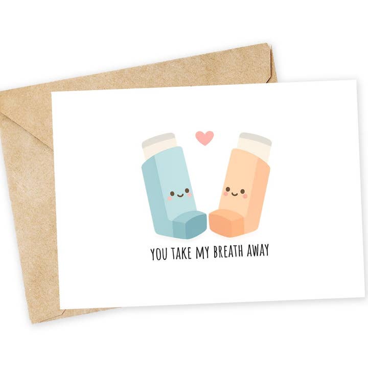 Funny Asthma Inhaler Card: You Take My Breath Away for wholesale by Chewy Lemon Studio