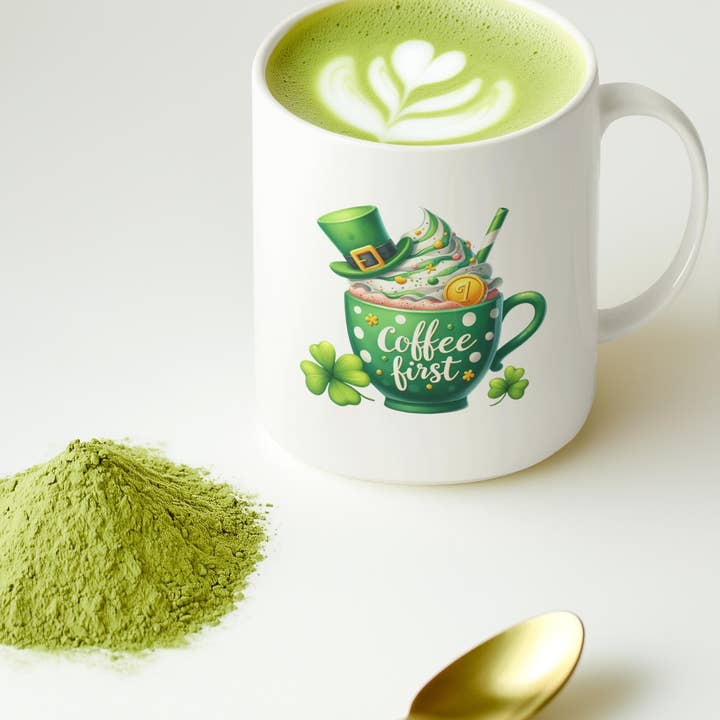Coffee First Mug, St Patrick’s Day Coffee Mug, Lucky Mug for wholesale by Tevatino