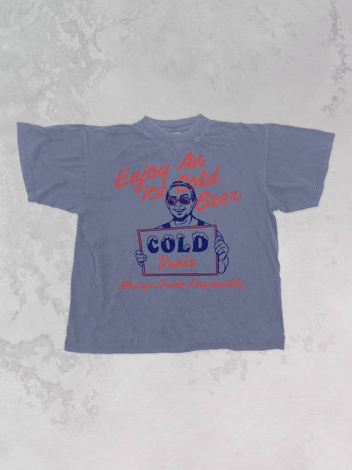 The Clandestine Underground - Wholesale Screen Printed T-Shirt - Women's - Enjoy An Iced Cold Beer, Summer Oversized TShirt