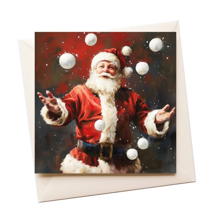 Classic Juggling Santa Christmas Card for wholesale by Artificial Ink