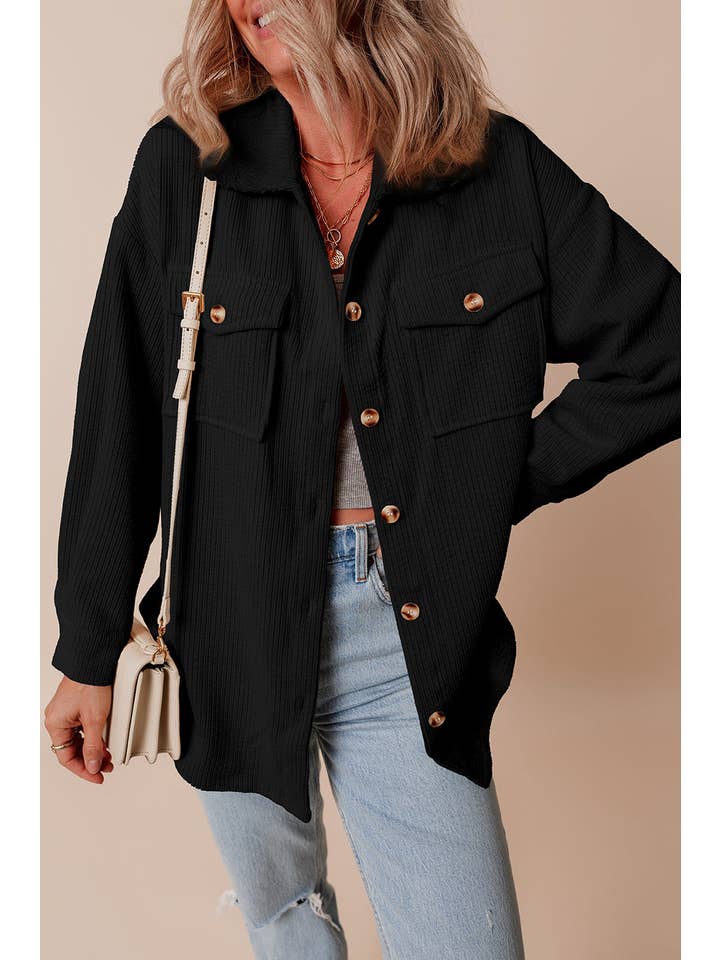 PRETTY BASH - Wholesale Shirt Jacket/Shacket - Women's - Solid Corduroy Button-Up Pocketed Shacket4