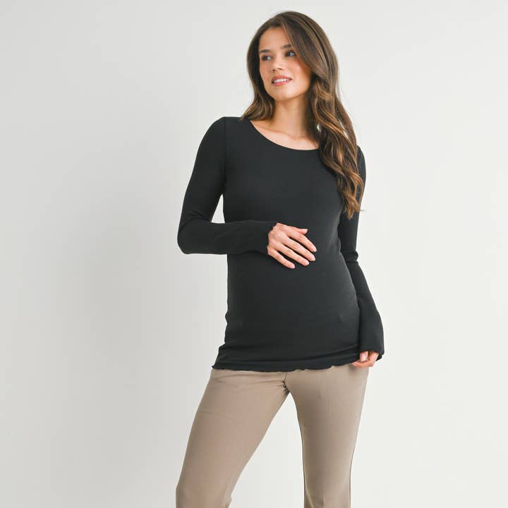 Ribbet Langærmet Graviditetsstriktrøje for engroshandel hos Hello Miz