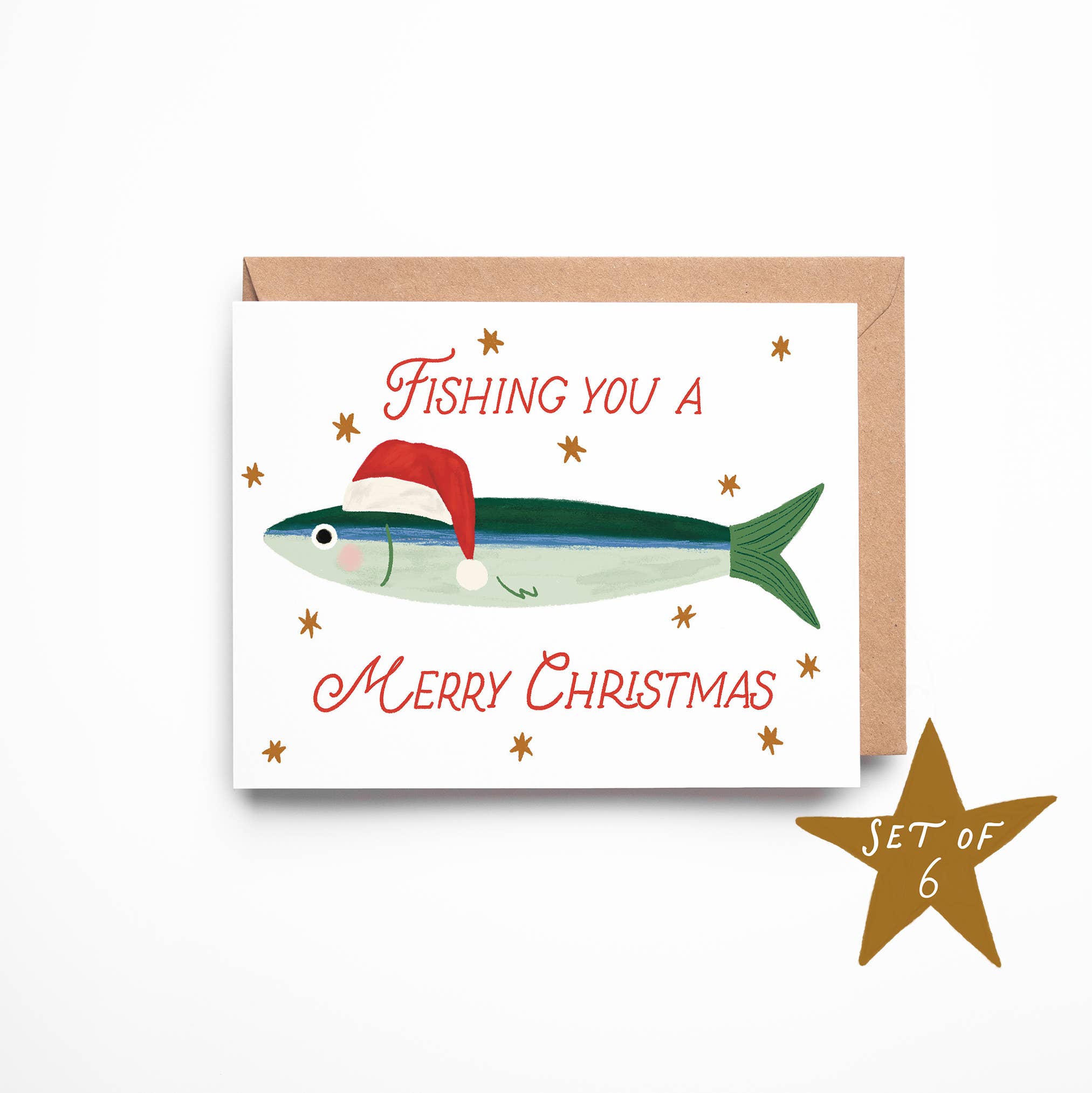 Pink Pigeon Studio - Wholesale Christmas Card - Fishing You A Merry Christmas Card - Box Set of 6