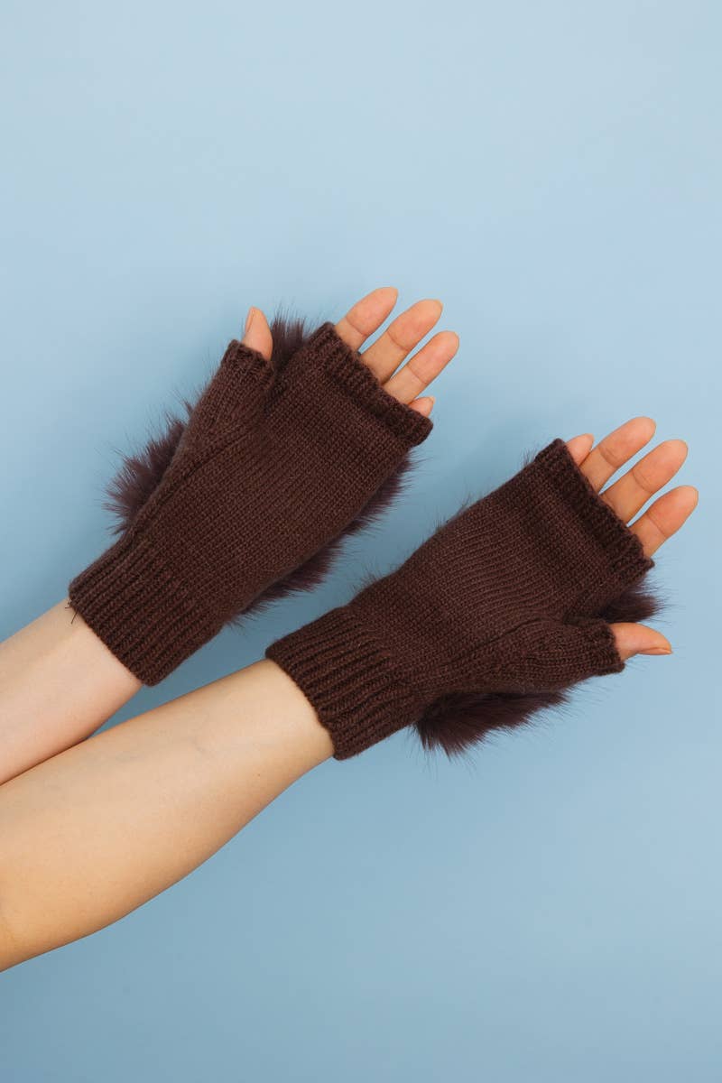 Leto Accessories – wholesale Gloves – Women's – Faux Fur Trim Fingerless Knit Mittens5