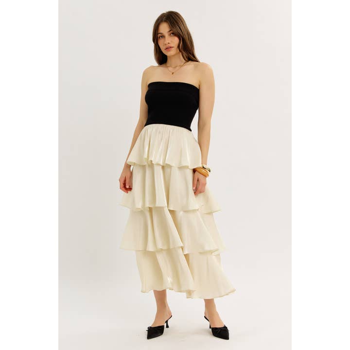 ONTWORPEN OM TE STRALEN STRAPLESS MIDI-JURK MET GLANZENDE ROK voor wholesale door idem ditto