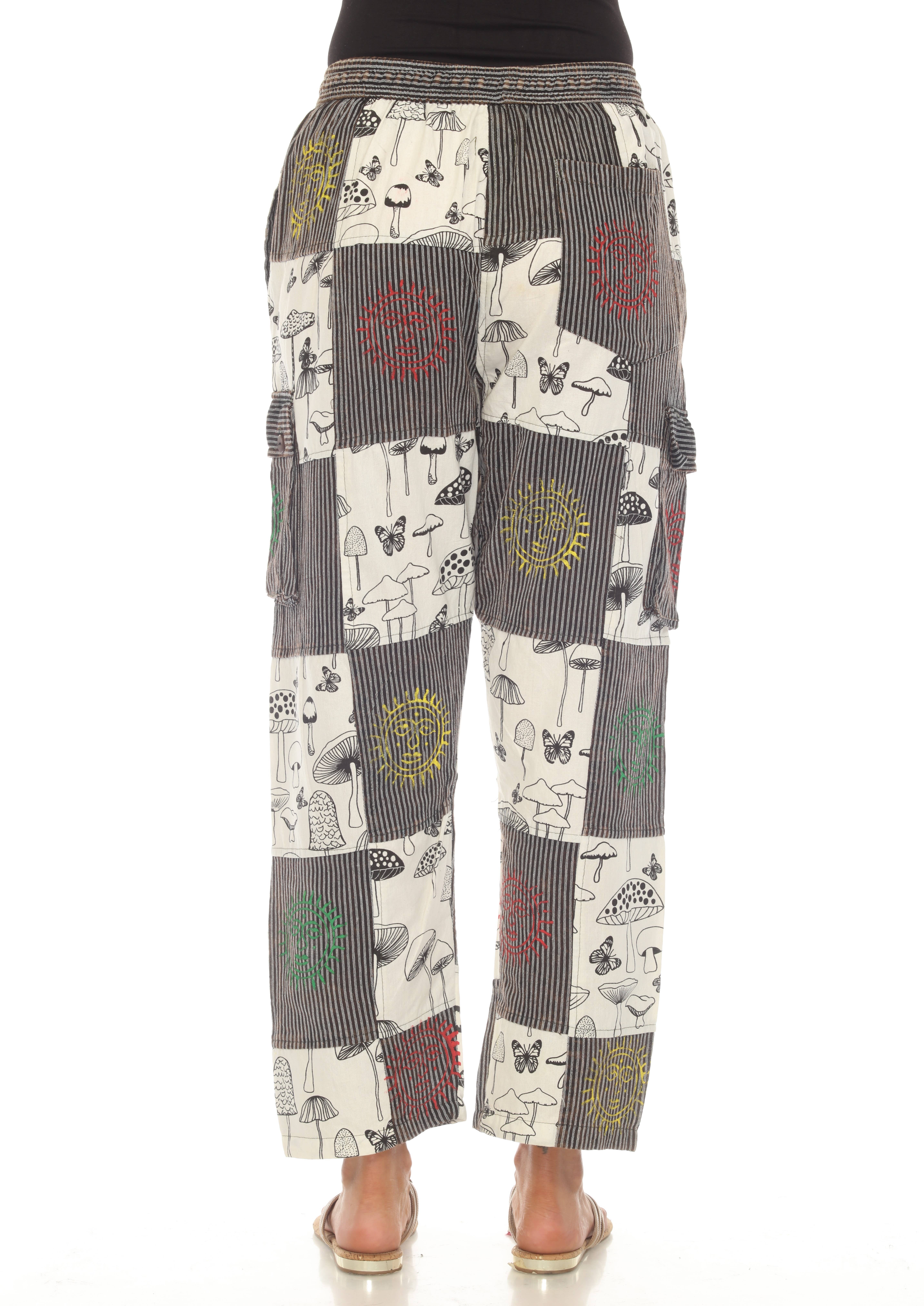 Rising International Inc - Wholesale Pants - Unisex - Cotton BW Mushroom  sun moon Patchwork Trouser D5751