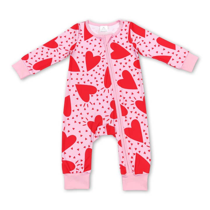 Pink heart long sleeves baby girls valentine's romper for wholesale by Yawoo Garments