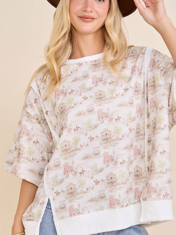 Top de Corte Descontraído com Estampa Cénica – Pronto para Envio por atacado de Main Strip