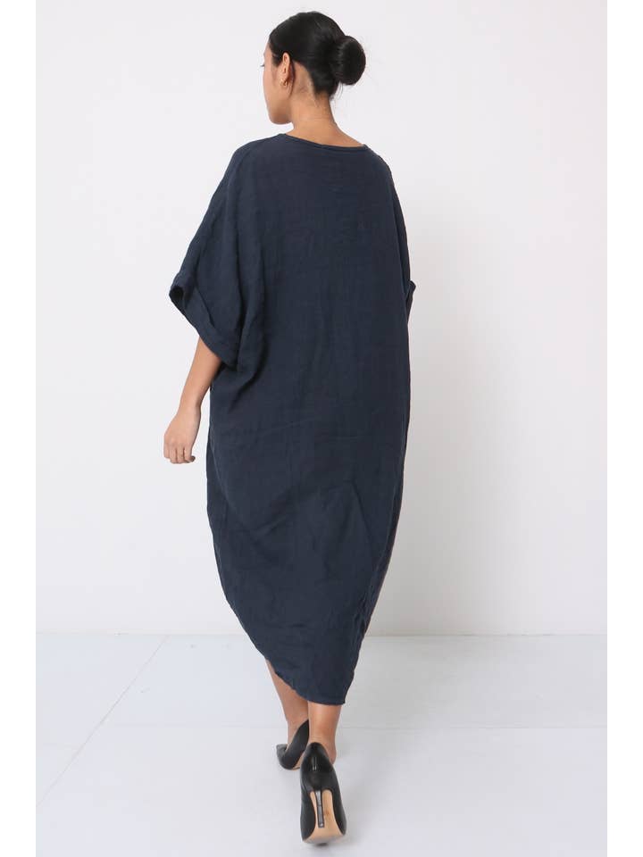 LÉA & LUC - Wholesale Dress - Women's - Long dress with V-neck 100% linen REF. 7185519