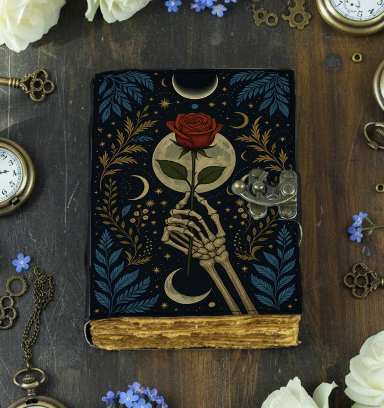 MNM HANDICRAFTS - Wholesale Journal/Diary - Gothic Leather Journal with Skeleton Hand, Rose – Handmade 0